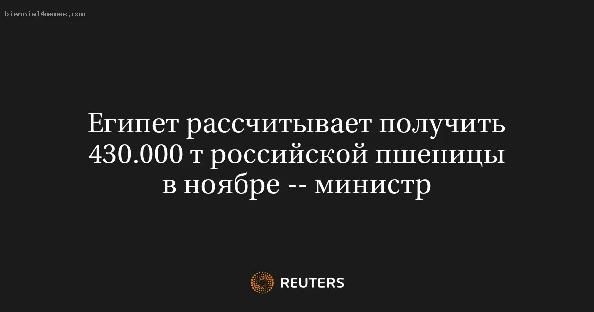 
								Египет рассчитывает получить 430.000 т российской пшеницы в ноябре -- министр			