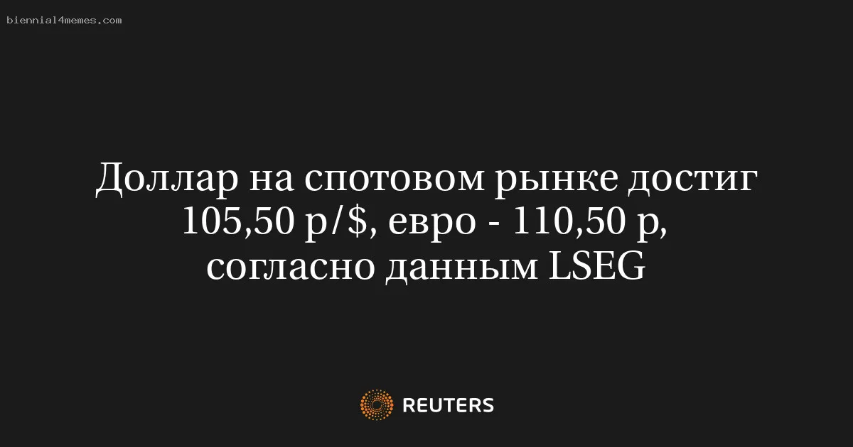 
								Доллар на спотовом рынке достиг 105,50 р/$, евро - 110,50 р, согласно данным LSEG			