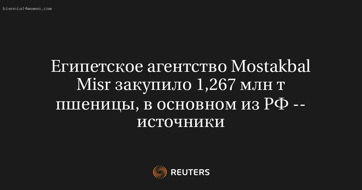 
								Египетское агентство Mostakbal Misr закупило 1,267 млн т пшеницы, в основном из РФ -- источники			